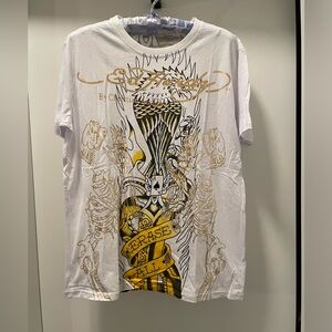 Ed Hardy White and Gold Graphic Tee